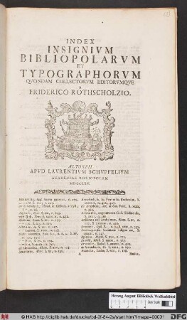 Index Insignivm Bibliopolarvm Et Typographorvm Qvondam Collectorvm Editorvmqve