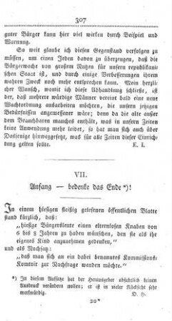 VII. Anfang - bedenke das Ende!