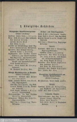 I. Behördenverzeichnis : Königliche Behörden