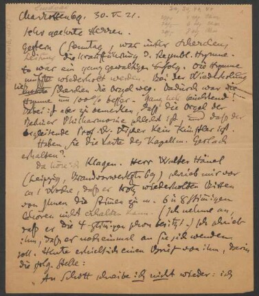 Brief an B. Schott's Söhne : 30.05.1921