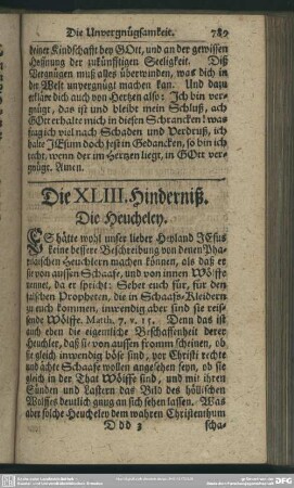 Die XLIII. Hinderniß. Die Heucheley
