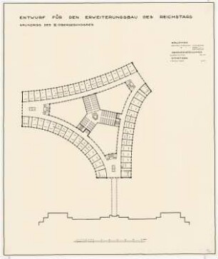 Erweiterung des Reichstags und Neugestaltung des Platzes der Republik, Berlin-Tiergarten Bibliothek: Grundriss 6.OG