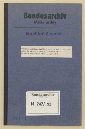 Denkschrift des Reichswehrministeriums/Chefs des Truppenamts über die Vorgänge im Baltikum vom Herbst 1918 bis Ende 1919