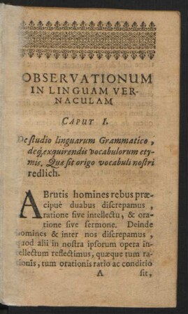 Caput I. De studio linguarum Grammatico, deque exquirendis vocabulorum etymis.
