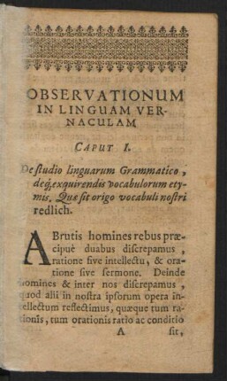 Caput I. De studio linguarum Grammatico, deque exquirendis vocabulorum etymis.