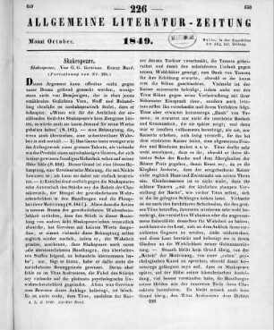 Gervinus, G. G.: Shakespeare. Bd. 1. Leipzig: Engelmann 1849 (Fortsetzung von Nr. 225)