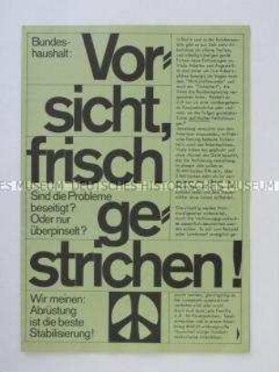 Propagandaflugblatt der Kampagne für Abrüstung gegen die Steigerung der Rüstungsausgaben und die Vorbereitung der Notstandsgesetze