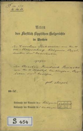Siekmeier, Karoline Nr. 10 in Mossenberg gegen Friedrich Reineke Nr. 11 zu Mossenberg