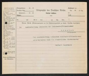 Brief von Gerhart Hauptmann an Landesleitung Schlesien Reichsschrittumskammer