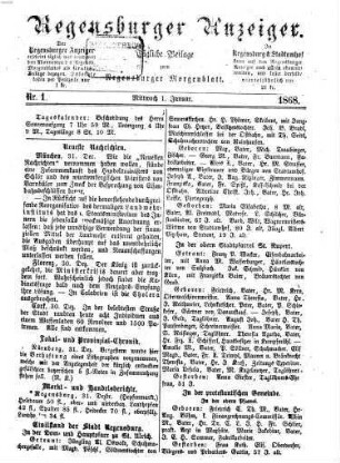 Regensburger Anzeiger : General-Anzeiger und Handelszeitung. 1868, 1 - 6 = Nr. 1 (1. Januar) - Nr. 178 (30. Juni)