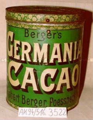 Vorrats-Blechdose für "Berger's GERMANIA-CACAO Robert Berger, Poessneck i/Thür."