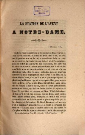 Revue catholique. 11/12. 1847