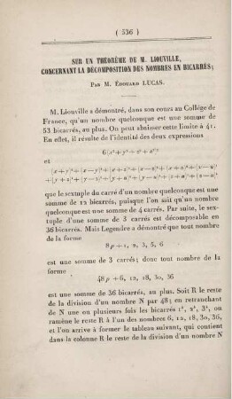 Sur un théorème de M. Liouville, concernant la décomposition des nombres en bicarrés.