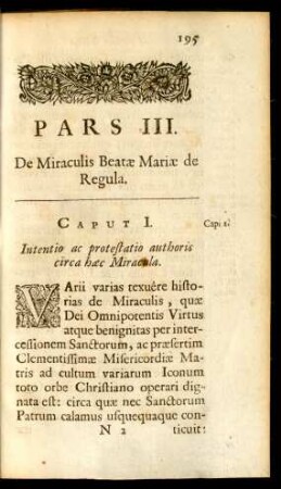 Pars III. De Miraculis Beatae Mariae de Regula.