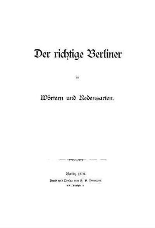 Der richtige Berliner in Wörtern und Redensarten