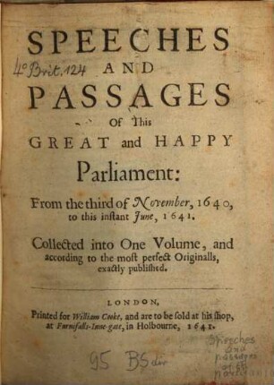 Speeches and passages of this great and happy Parliament