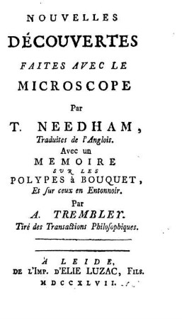 Nouvelles découvertes faites avec le microscope