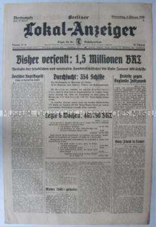 Tageszeitung "Berliner Lokal-Anzeiger" überwiegend zum Seekrieg gegen Großbritannien