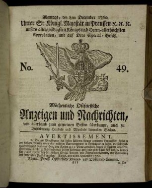 No. 49. Montags, den 8ten December 1760.