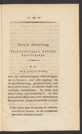 Zweyte Abtheilung. Verschönerungen. Anlagen. Spaziergänge