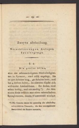 Zweyte Abtheilung. Verschönerungen. Anlagen. Spaziergänge