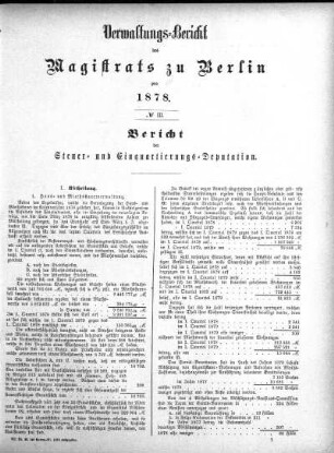 No. III. Bericht der Steuer- und Einquartierungs-Deputation