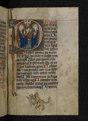 Deckfarbeninitiale D auf Goldgrund, historisiert (Trinität, Ps 109)