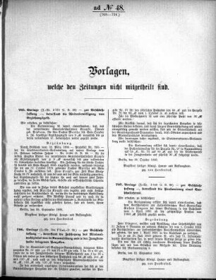 Anlage: ad No.48 (705-726.), Vorlagen, welche den Zeitungen nicht mitgeteilt sind