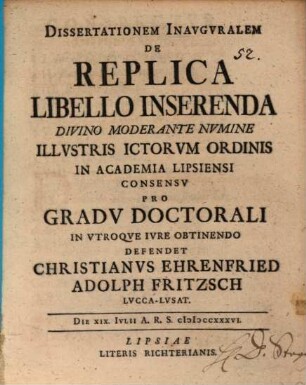Dissertationem inaug. de replica libello inserenda
