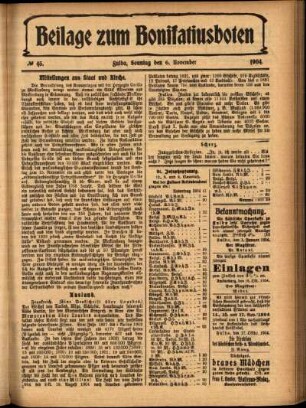Zweite Ausgabe vom Sonntag, den 06. November 1904.
