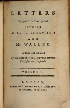 Letters Supposed to have passed Between M. de St. Evremond And Mr. Waller, 2