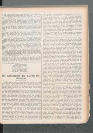 Zur Entwicklung des Begriffs Persönlichkeit