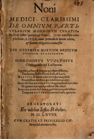 De omnium particularium morborum curatione ... liber