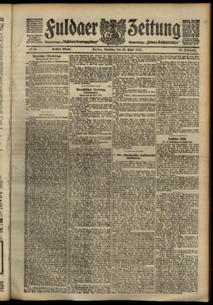 Erste Ausgabe vom Dienstag, den 30. April 1912.