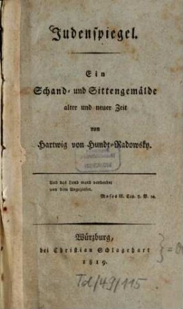 Judenspiegel : ein Schand- und Sittengemälde alter und neuer Zeit