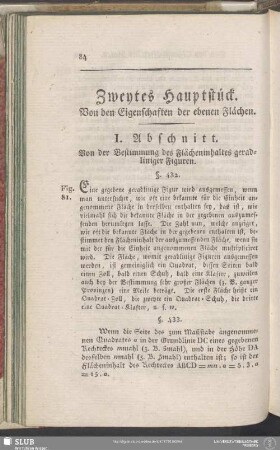 Zweytes Hauptstück. Von den Eigenschaften der ebenen Flächen