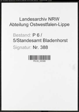Sterberegister Standesamt Castrop-Rauxel Bladenhorst