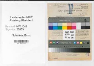 Entnazifizierung Ernst Schwiete , geb. 06.04.1890 (Ingenieur)