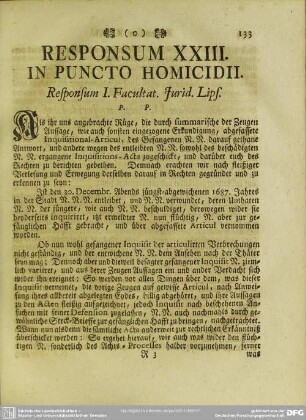 Responsum XXIII. In Puncto Homicidii