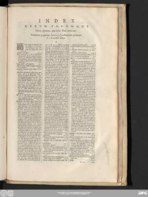 Index Rerum Vocumque Notatu dignarum, quae in hoc Tomo continentur.