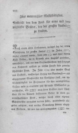 Züge maurerischer Wohlthätigkeit.