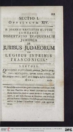 Sectio I. Opvscvlvm XIV