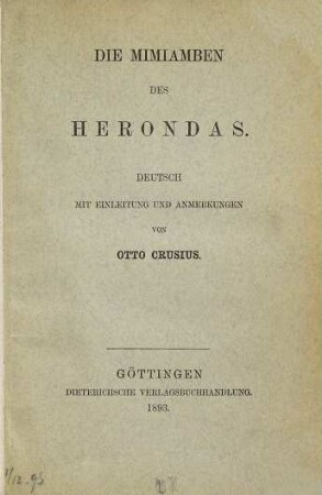 Die Mimiamben des Herondas