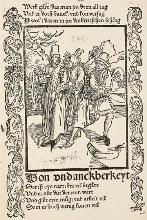 Das Narrenschyff, Blatt "Von undanckberkeyt" : 1. Ausgabe, Basel, 1494