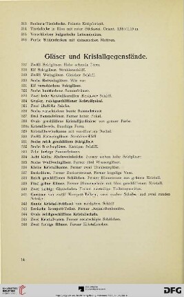 Gläser und Kristallgegenstände (Nr. 317-346)