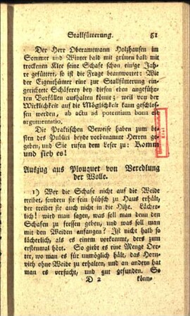 Auszug aus Plouquet von Veredlung der Wolle.