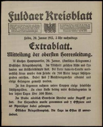 Zweite Ausgabe vom Mittwoch, den 20. Januar 1915.