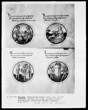 Sammelhandschrift mit Hrabanus Maurus, De laudibus Sanctae Crucis und der Defensorium inviolagae Beatae Virginis — Vier Medaillons mit Darstellungen, die auf die unbefleckte Empfängnis vorausweisen, Folio 53recto?