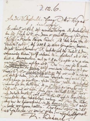 Brief an den Verlag Otto Wiegand