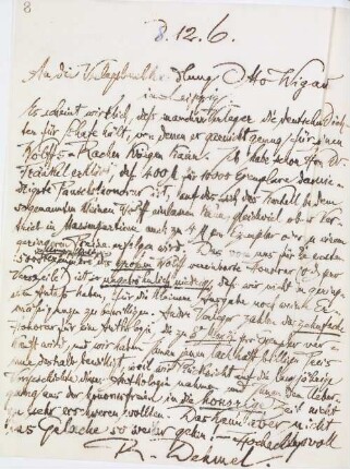Brief an den Verlag Otto Wiegand